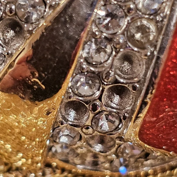 Vintage Givenchy Ladybug Brooch Red Enamel Crystal Rhinestones Gold Tone - FLAW - Picture 7 of 13